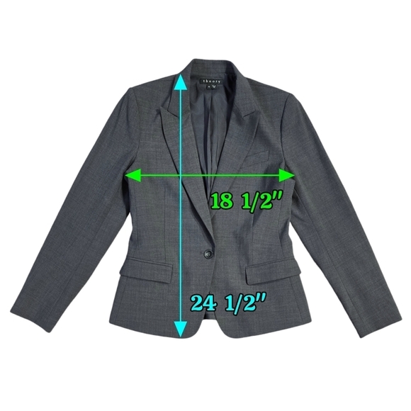 Theory Gabe B 2 Urban Virgin Wool Blend Gray One Button Blazer Career Preppy - Picture 3 of 10